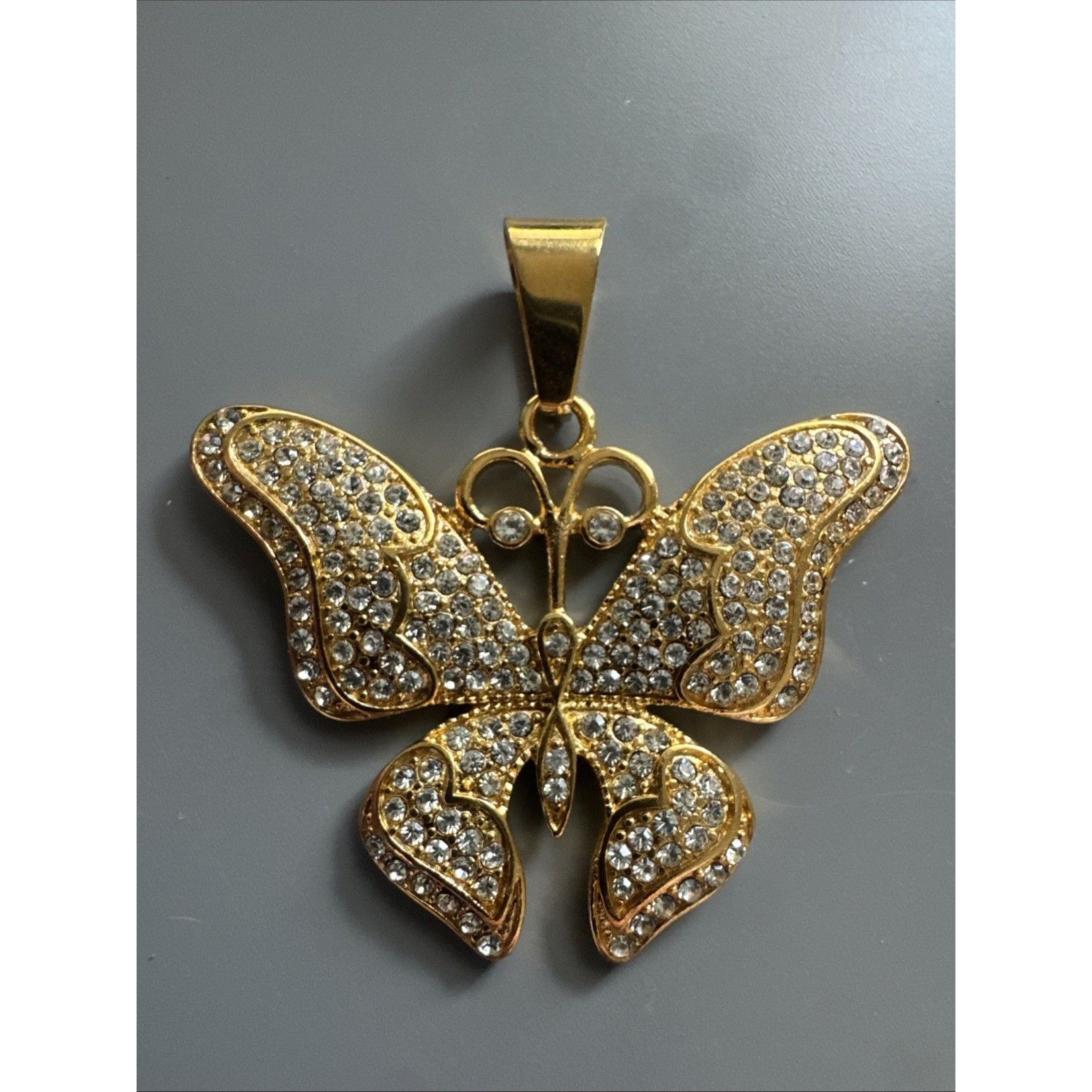 Butterfly Gold Tone Pendant Necklace Stainless Steel Gift Her Cubic Zirconia